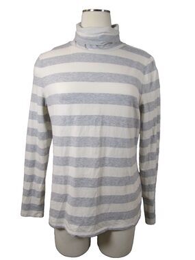 Talbots LP Classic Turtleneck Cream Heather Gray Stripe Long Sleeve Pre‑Owned
